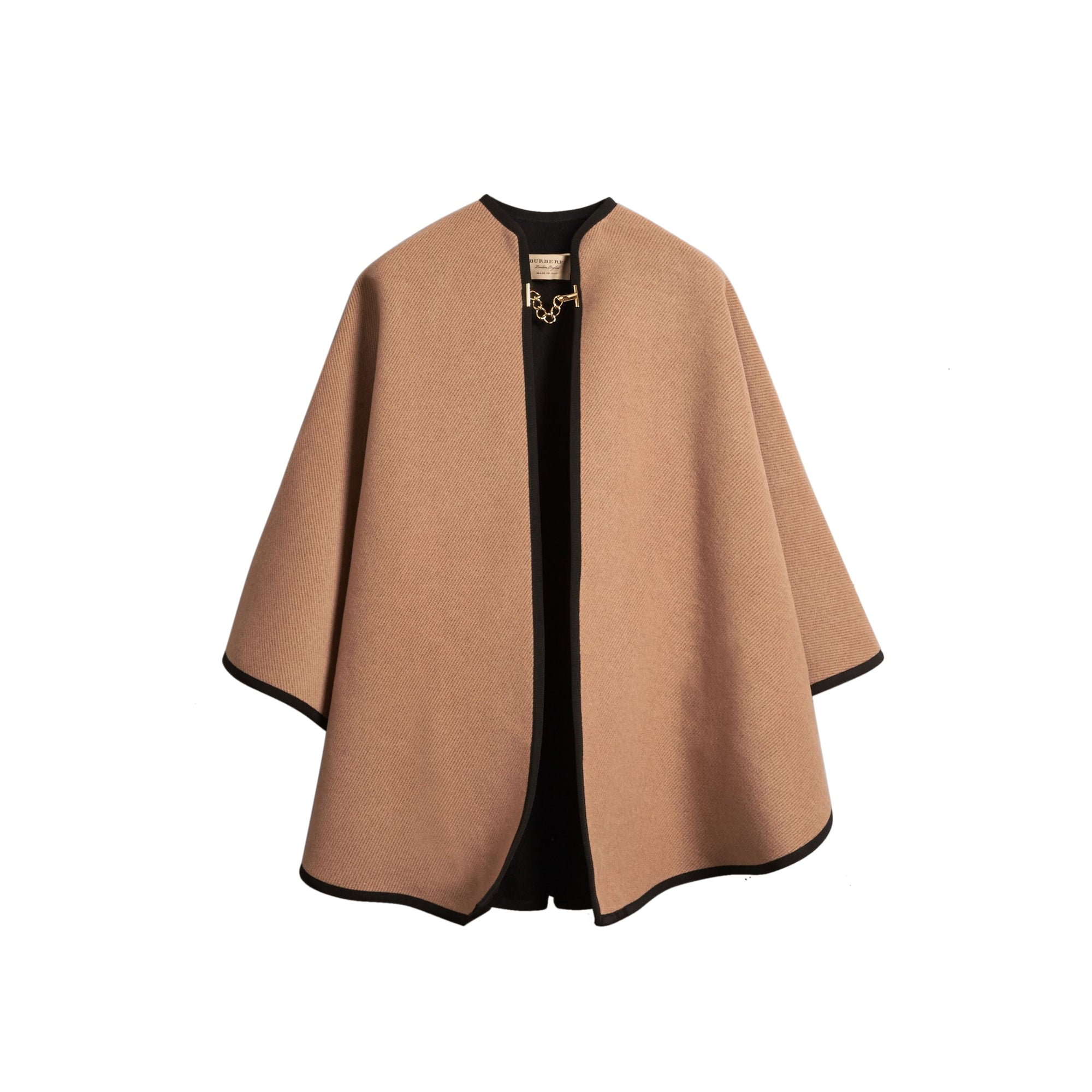 Cape en laine et cachemire de style militaire - Camel & Black