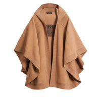 Poncho à capuche en laine et cachemire mélangés - Camel