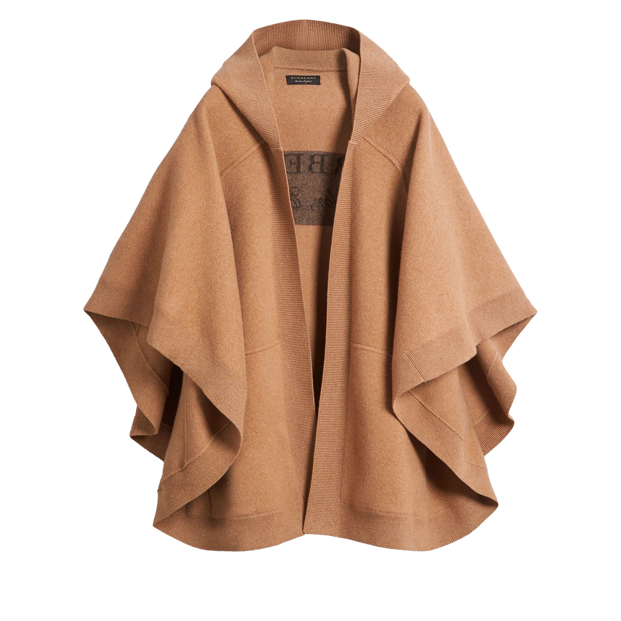 Poncho à capuche en laine et cachemire mélangés - Camel