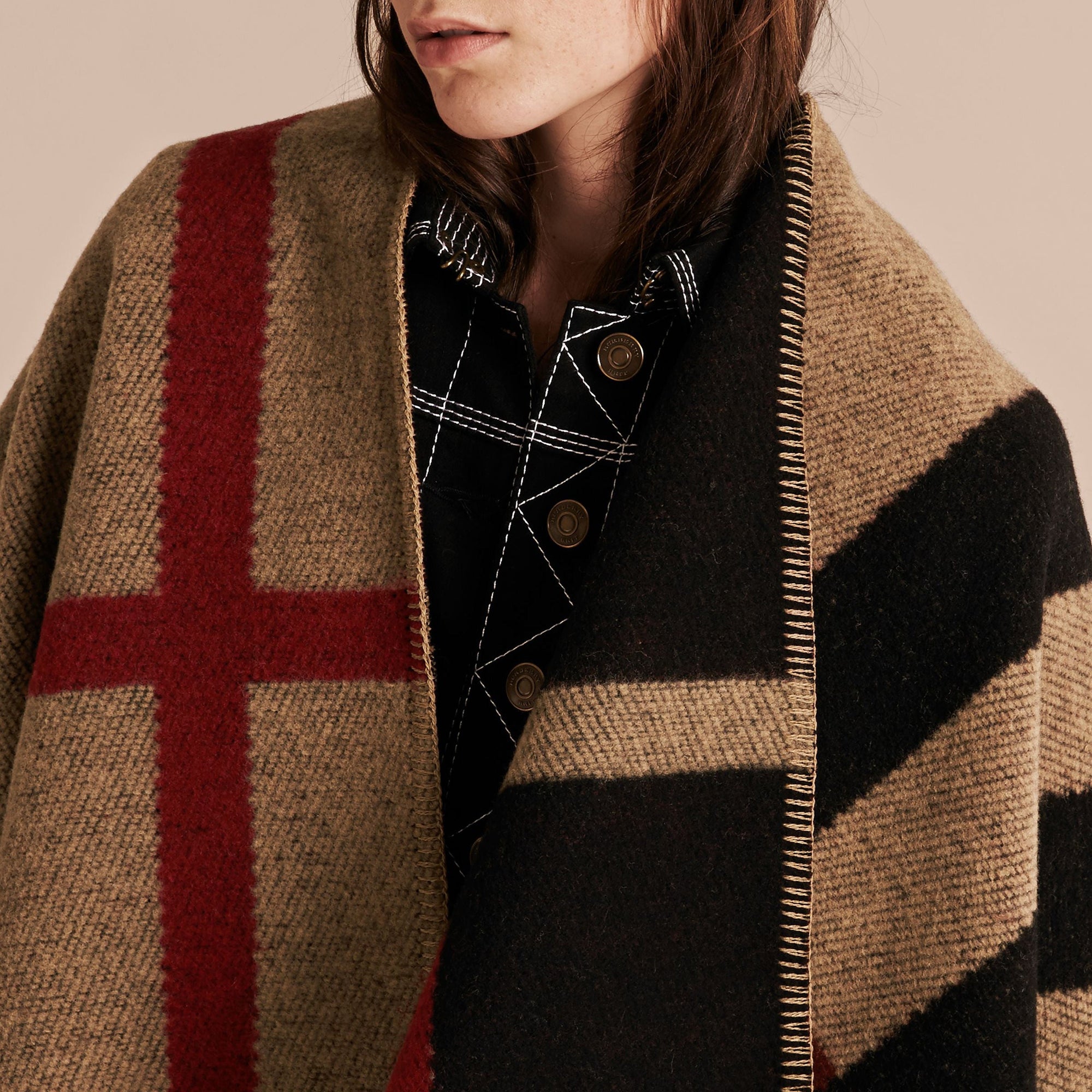 Poncho plaid en laine et cachemire à motif check - House Check & Black