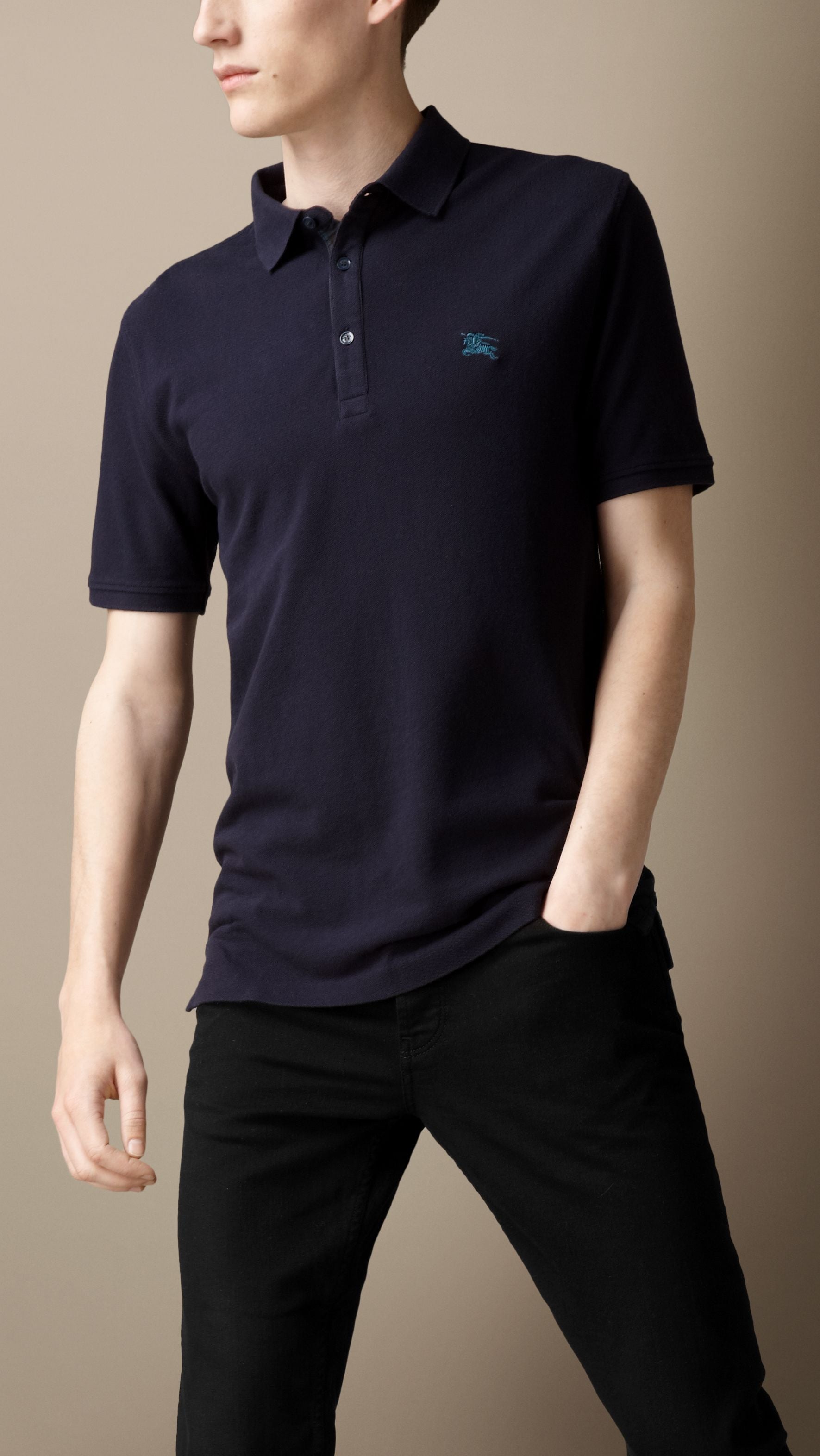 Polo avec patte en check - True Navy