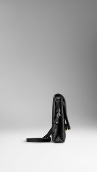Petit sac à bandoulière en cuir grainé emblématique - Black