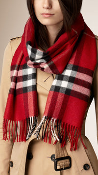 Écharpe en cachemire à motif check à armure métallisée - Parade Red & Red