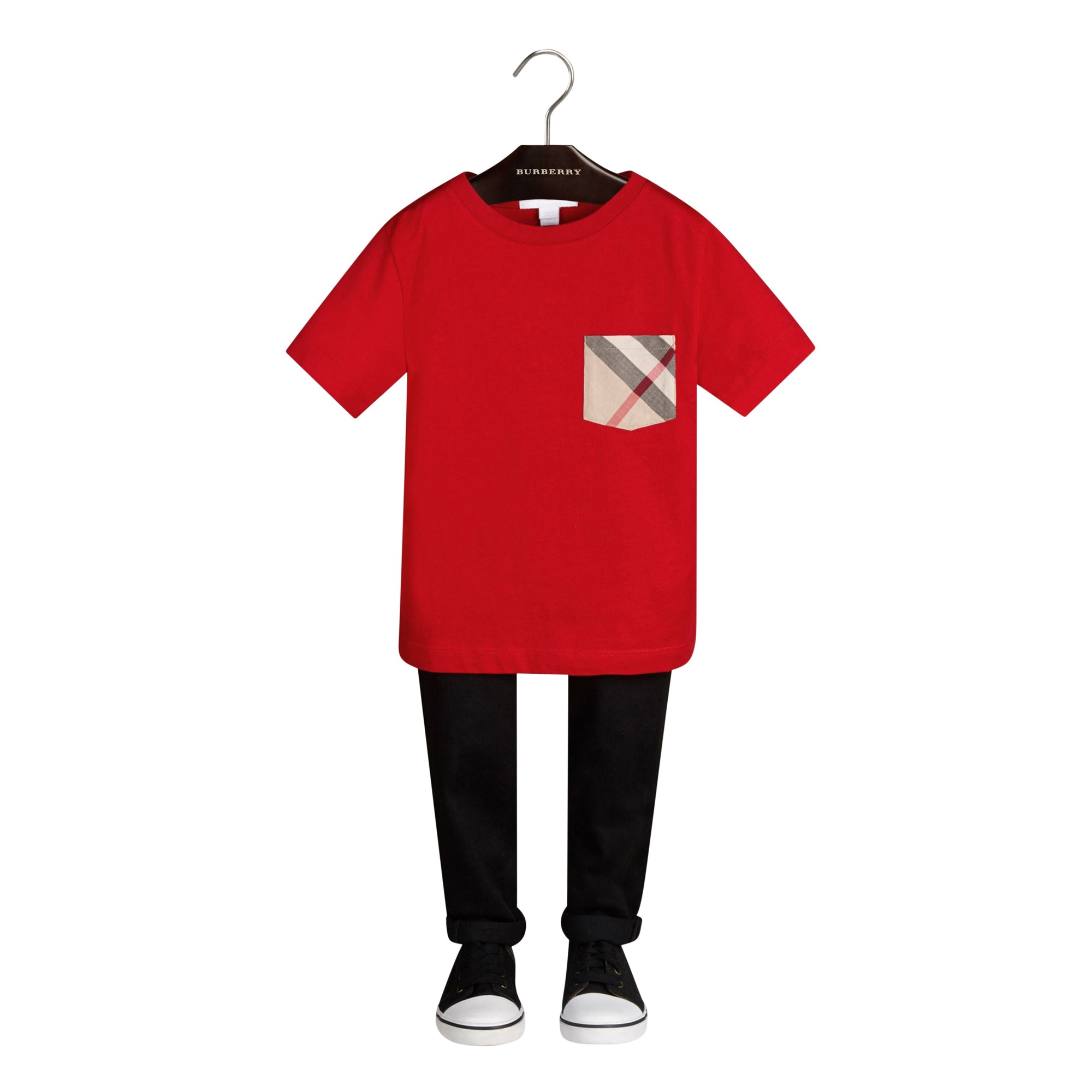 T-shirt avec poche à motif check - Bright Military Red