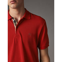 Polo en piqué de coton avec patte à motif check - Military Red