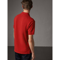 Polo en piqué de coton avec patte à motif check - Military Red