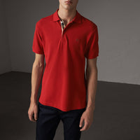Polo en piqué de coton avec patte à motif check - Military Red