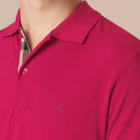 Polo en piqué de coton avec patte à motif check - Vibrant Fuchsia