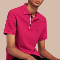 Polo en piqué de coton avec patte à motif check - Vibrant Fuchsia