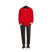 Pull en cachemire avec poignets en check - Military Red