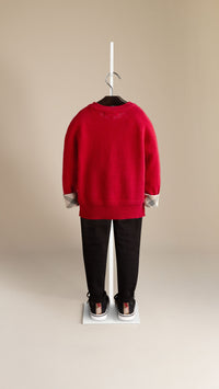 Pull en cachemire avec poignets en check - Military Red