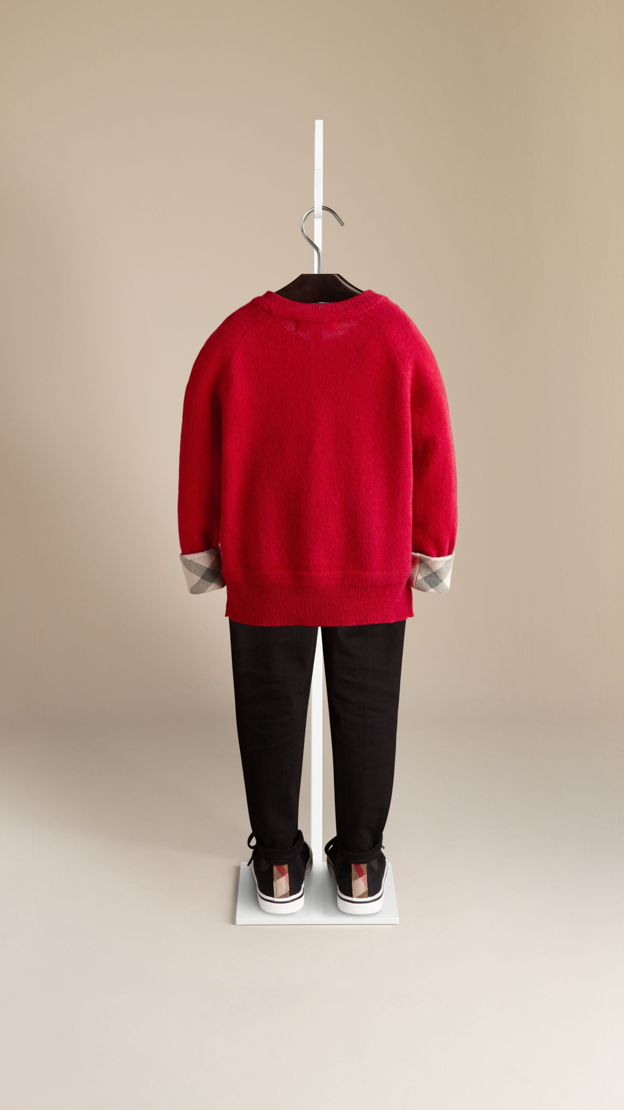 Pull en cachemire avec poignets en check - Military Red