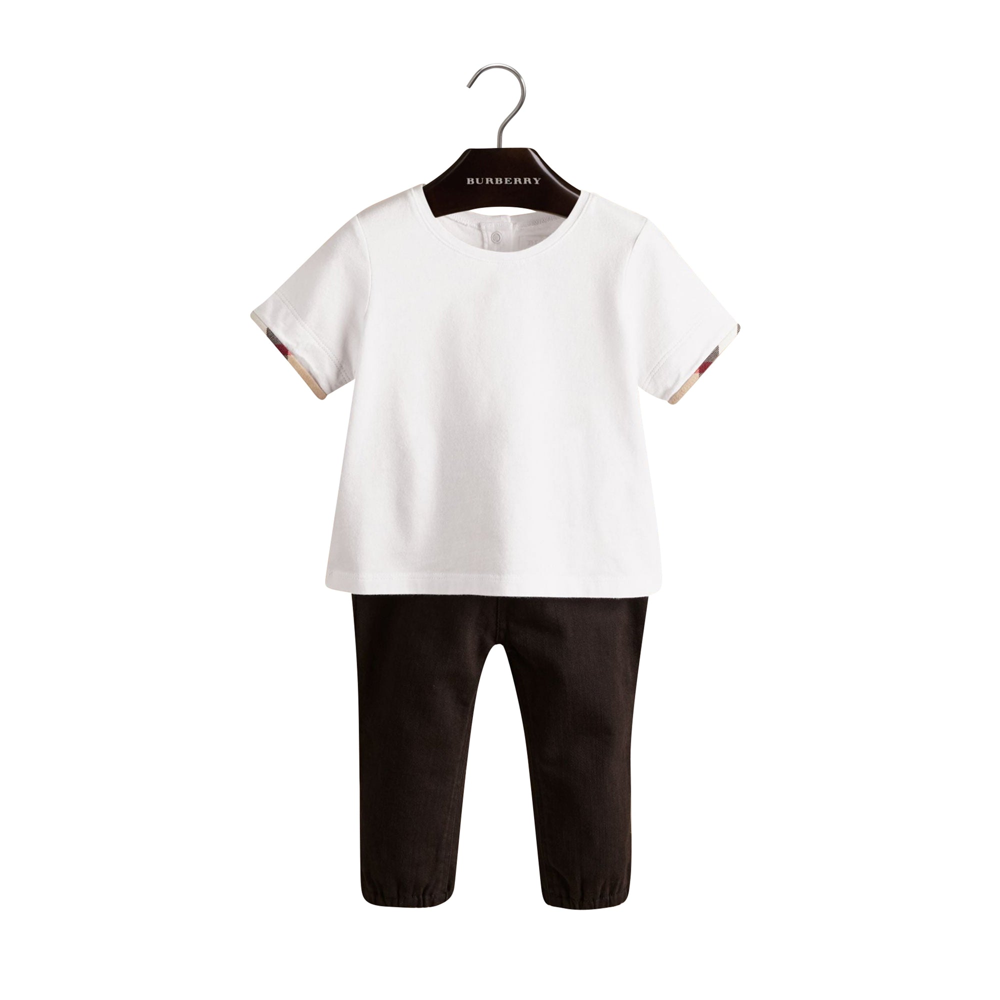 T-shirt en coton avec poignets à motif check - White