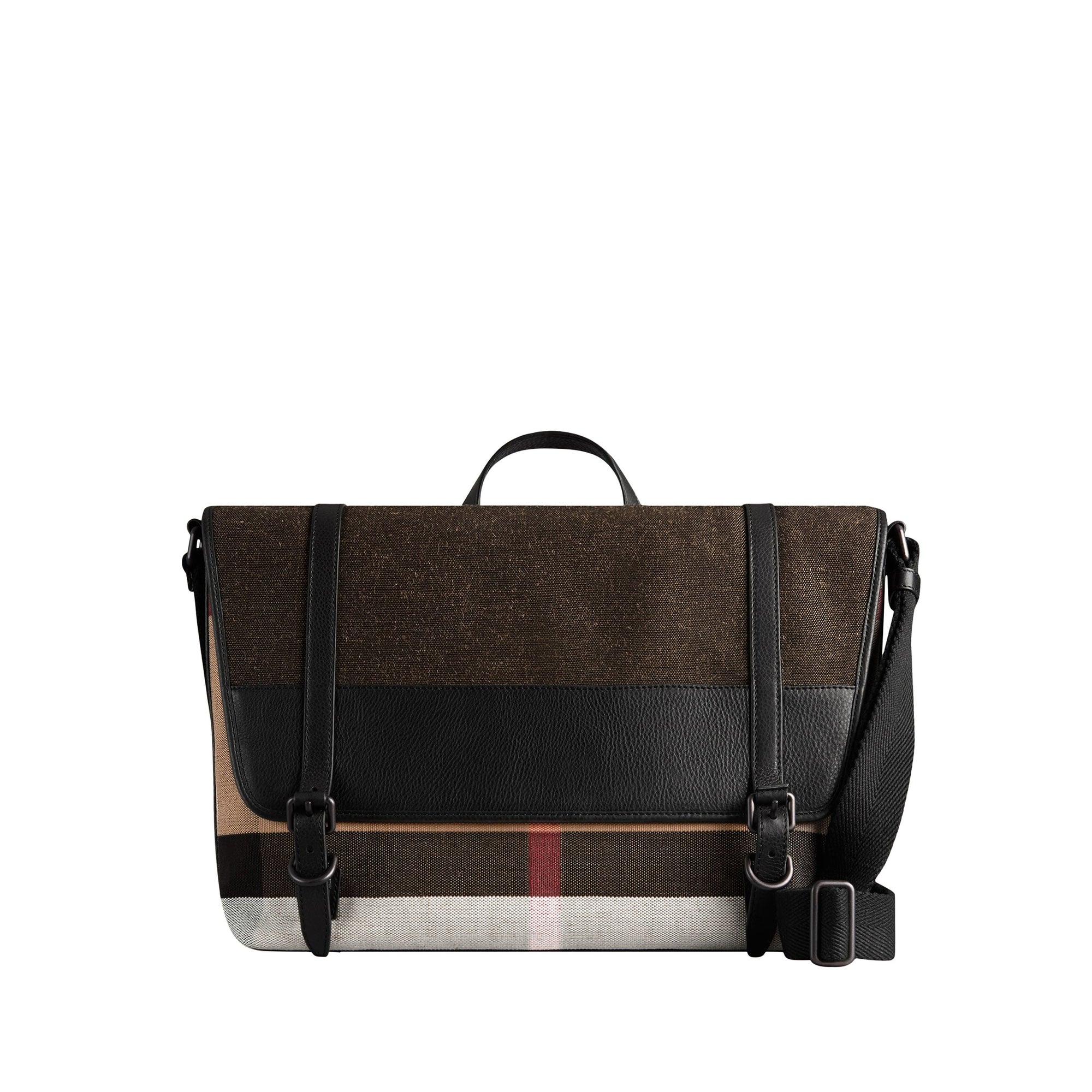 Sac Messenger en toile à motif check - Black