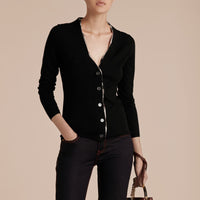 Cardigan en laine avec patte à motif check - Black