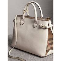 Sac The Banner moyen en cuir et coton House check - Natural