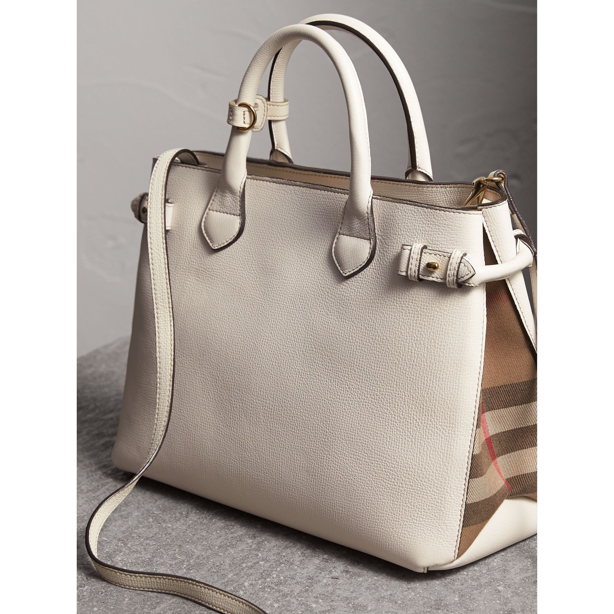 Sac The Banner moyen en cuir et coton House check - Natural