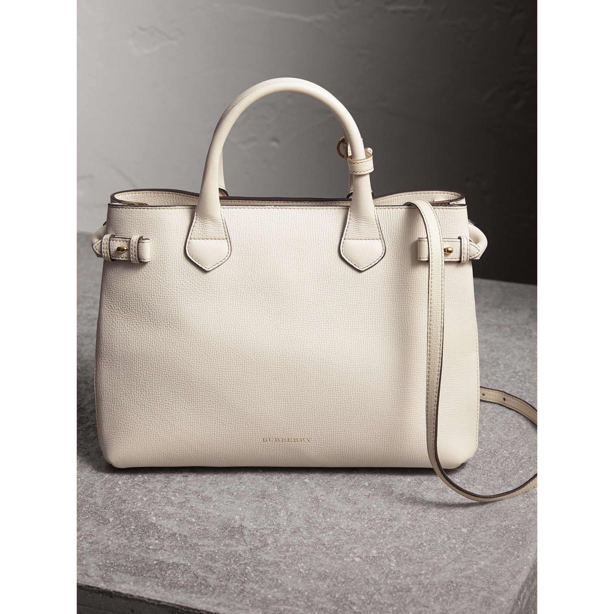 Sac The Banner moyen en cuir et coton House check - Natural