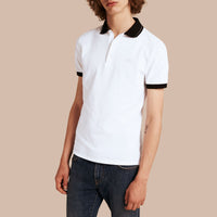 Polo en piqué de coton avec éléments contrastants - White & Mid Grey