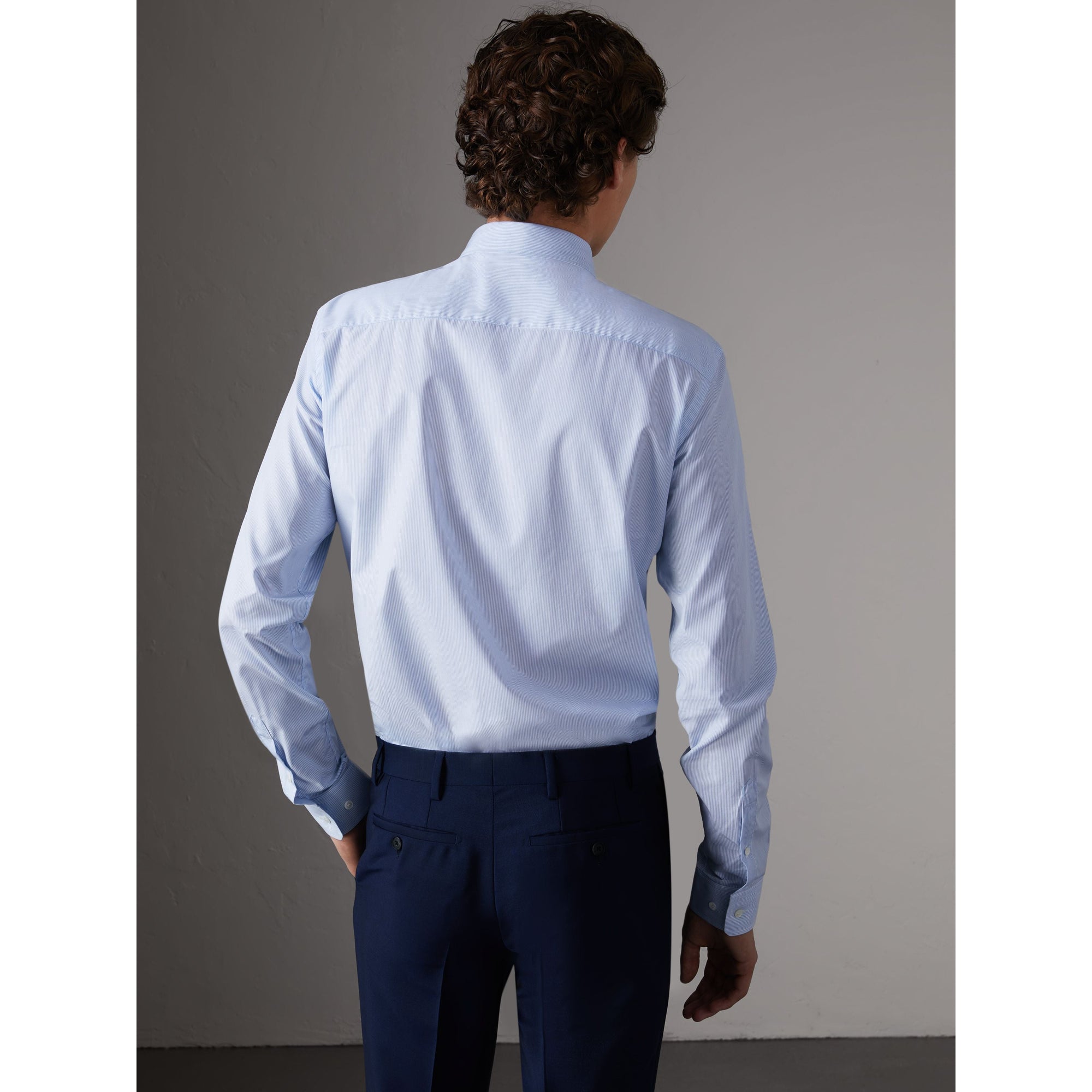 Chemise ajustée en popeline de coton à rayures - City Blue