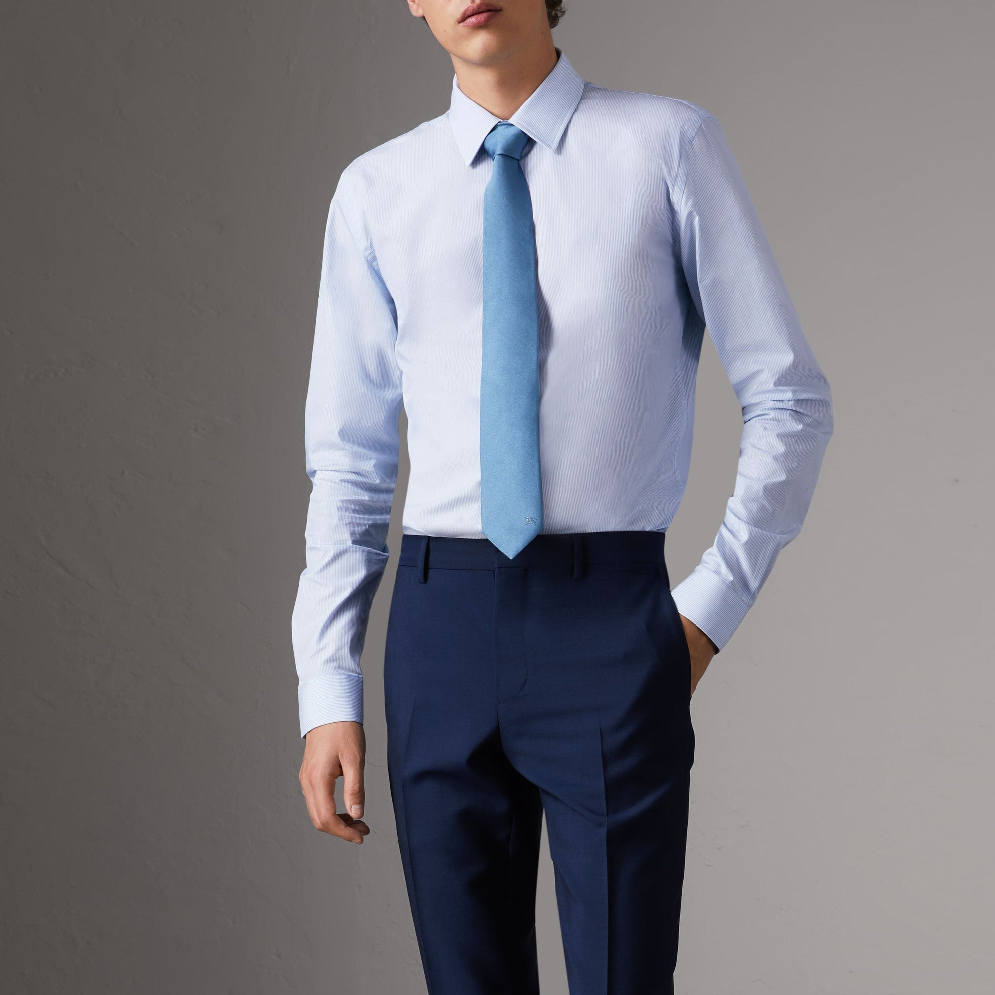 Chemise ajustée en popeline de coton à rayures - City Blue