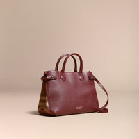 Sac The Banner medium en cuir et coton House check - Mahogany Red