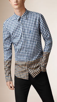 Chemise vichy en coton de couleur contrastante - Mid Indigo