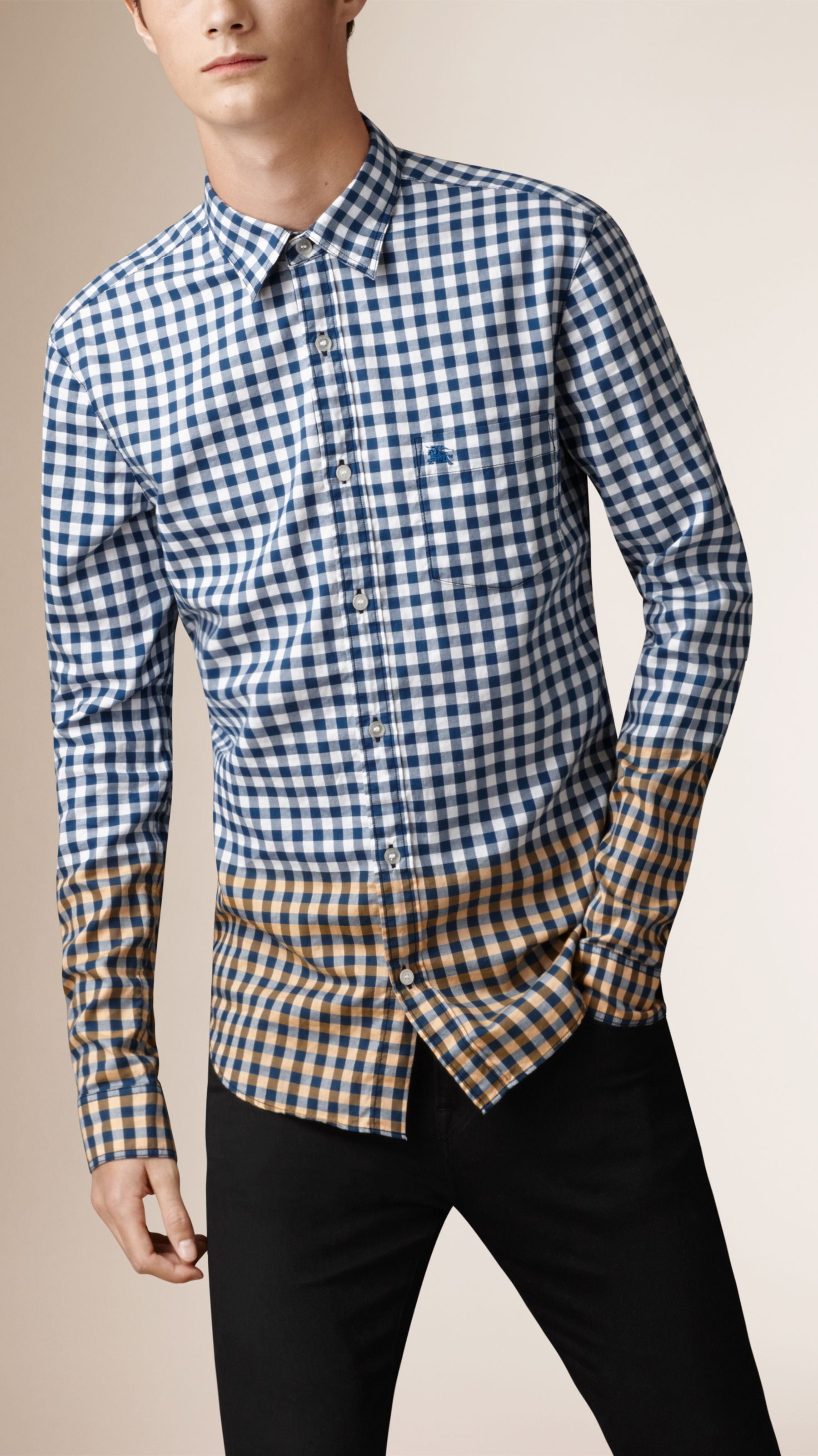 Chemise vichy en coton de couleur contrastante - Mid Indigo
