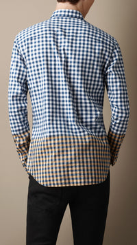 Chemise vichy en coton de couleur contrastante - Mid Indigo