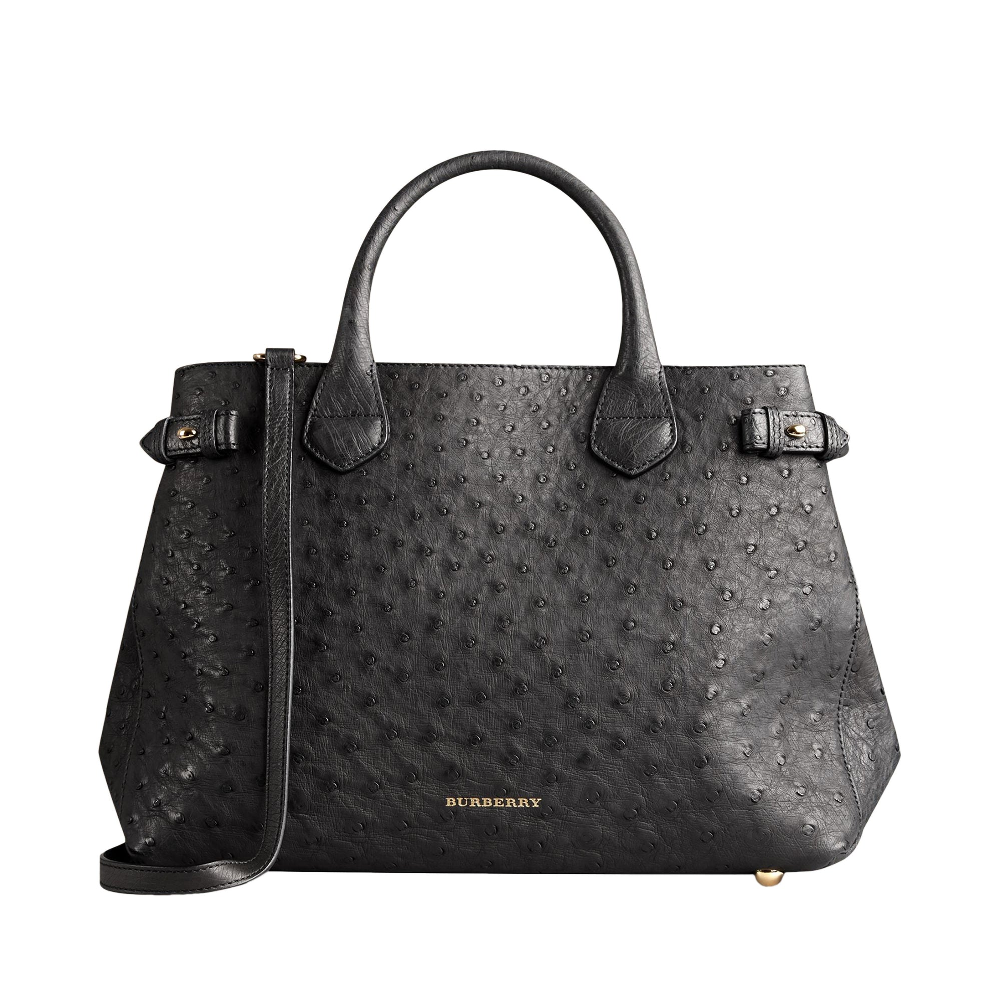 Sac The Banner medium en cuir d'autruche - Black