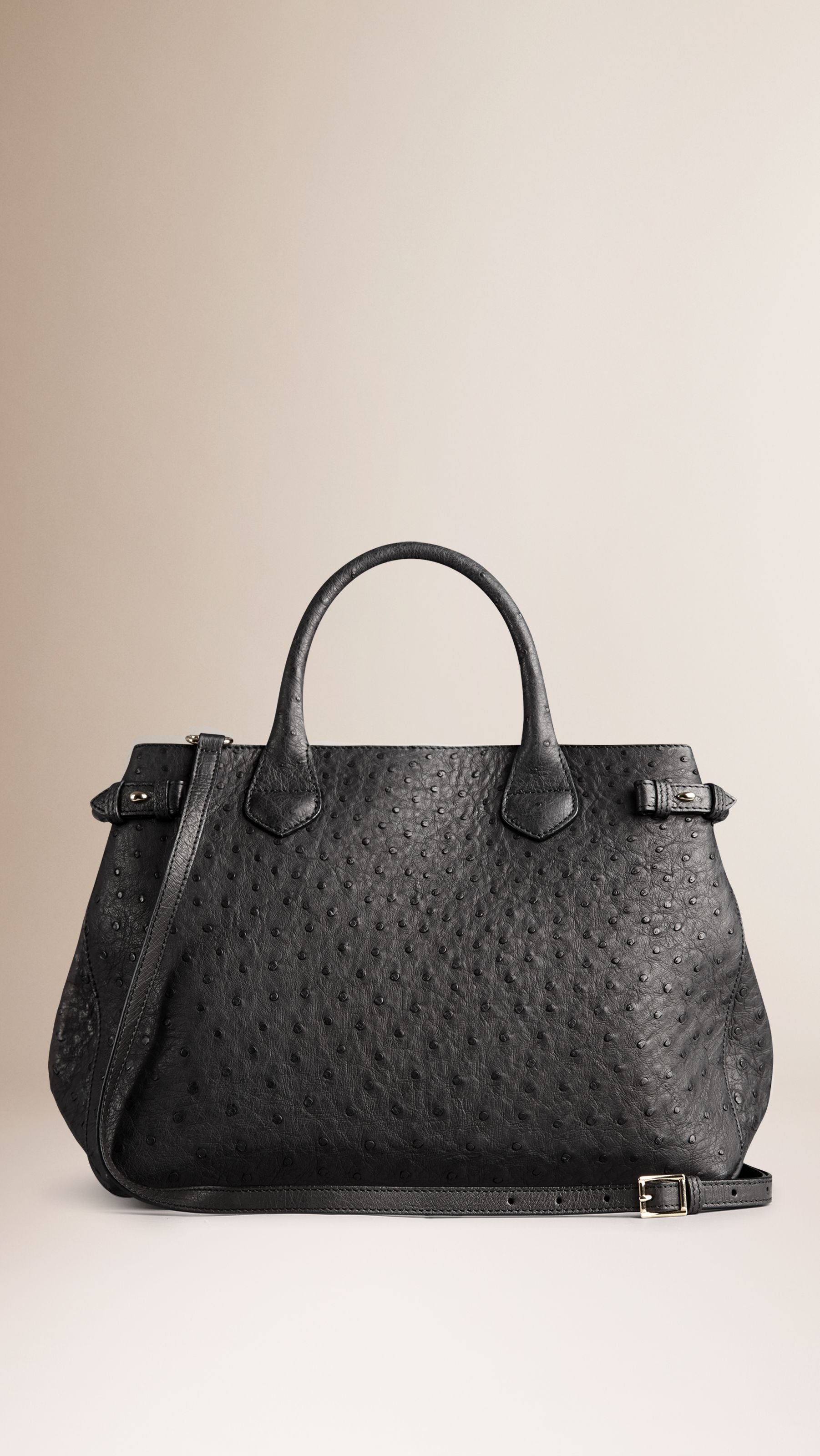 Sac The Banner medium en cuir d'autruche - Black