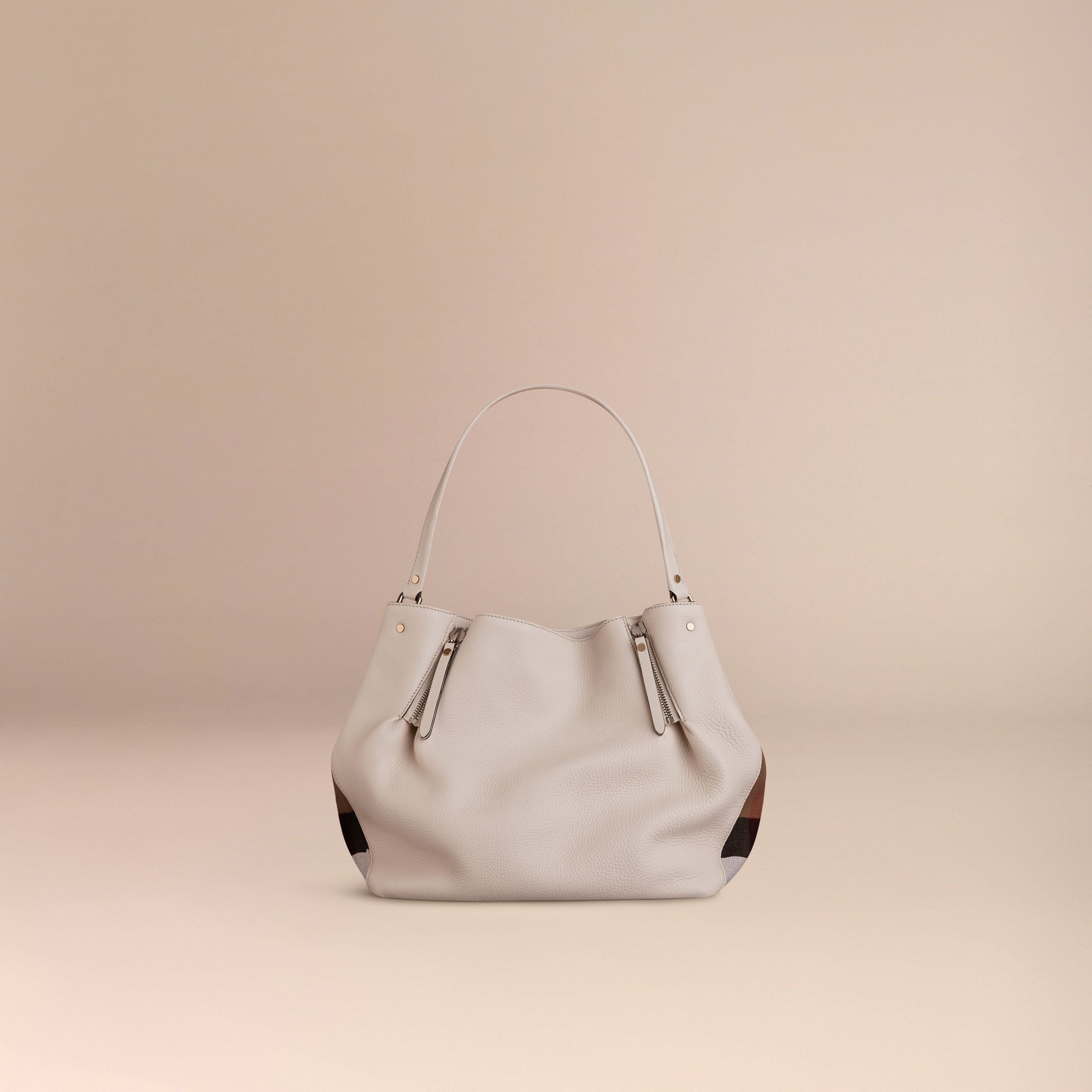 Sac tote medium en cuir orné de touches check - White