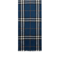 Écharpe à effet froissé en laine mérinos & cachemire - Teal Blue Check