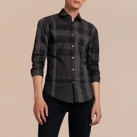 Chemise en coton à motif check - Charcoal