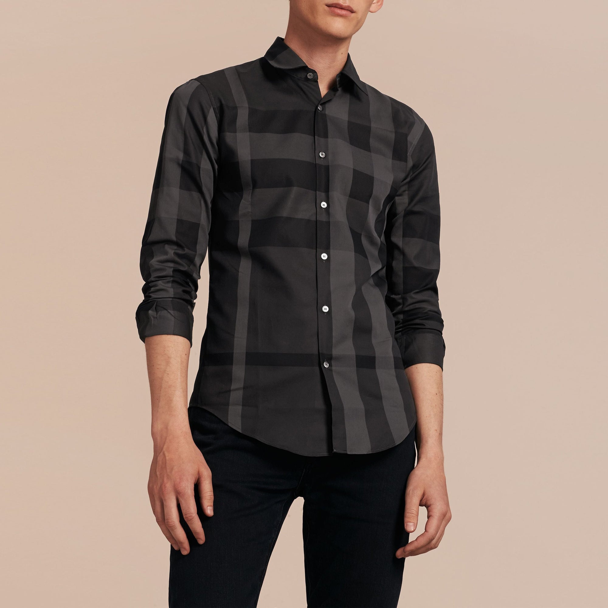 Chemise en coton à motif check - Charcoal