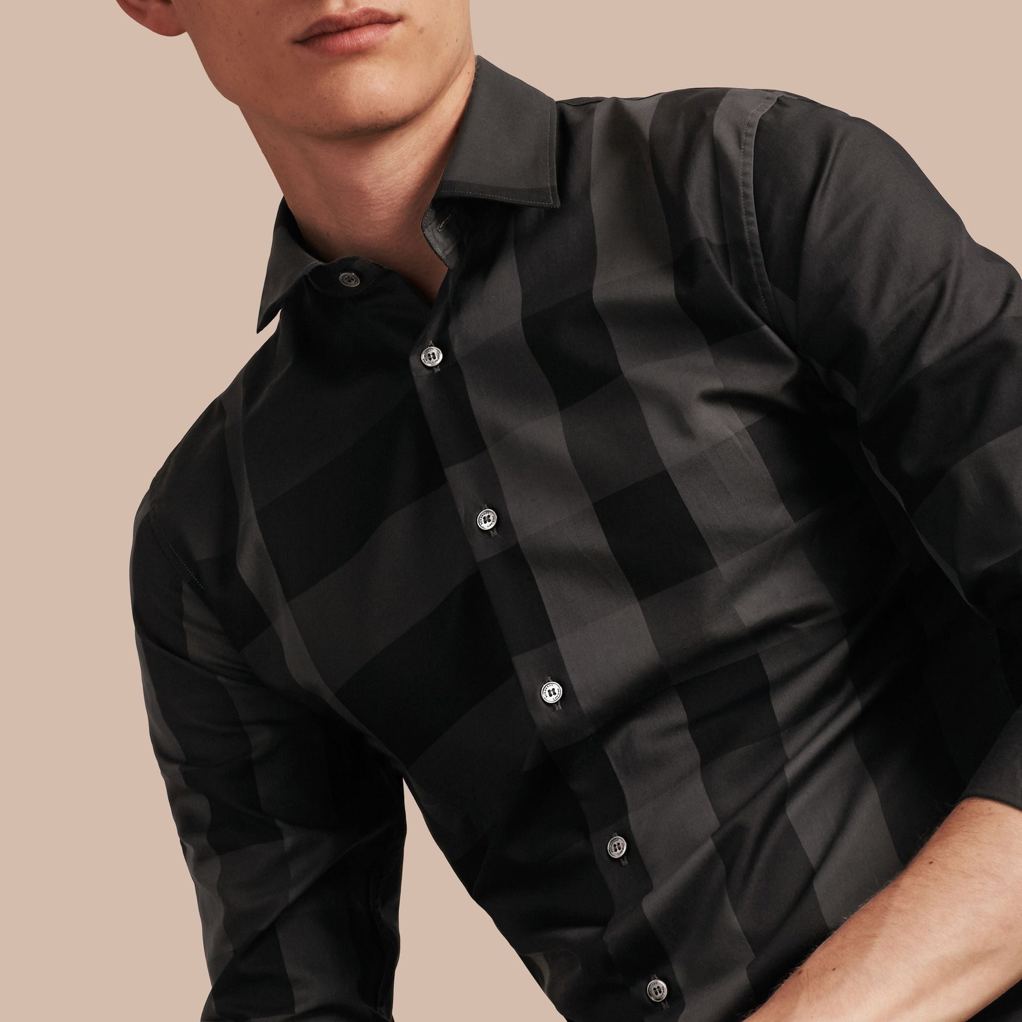 Chemise en coton à motif check - Charcoal