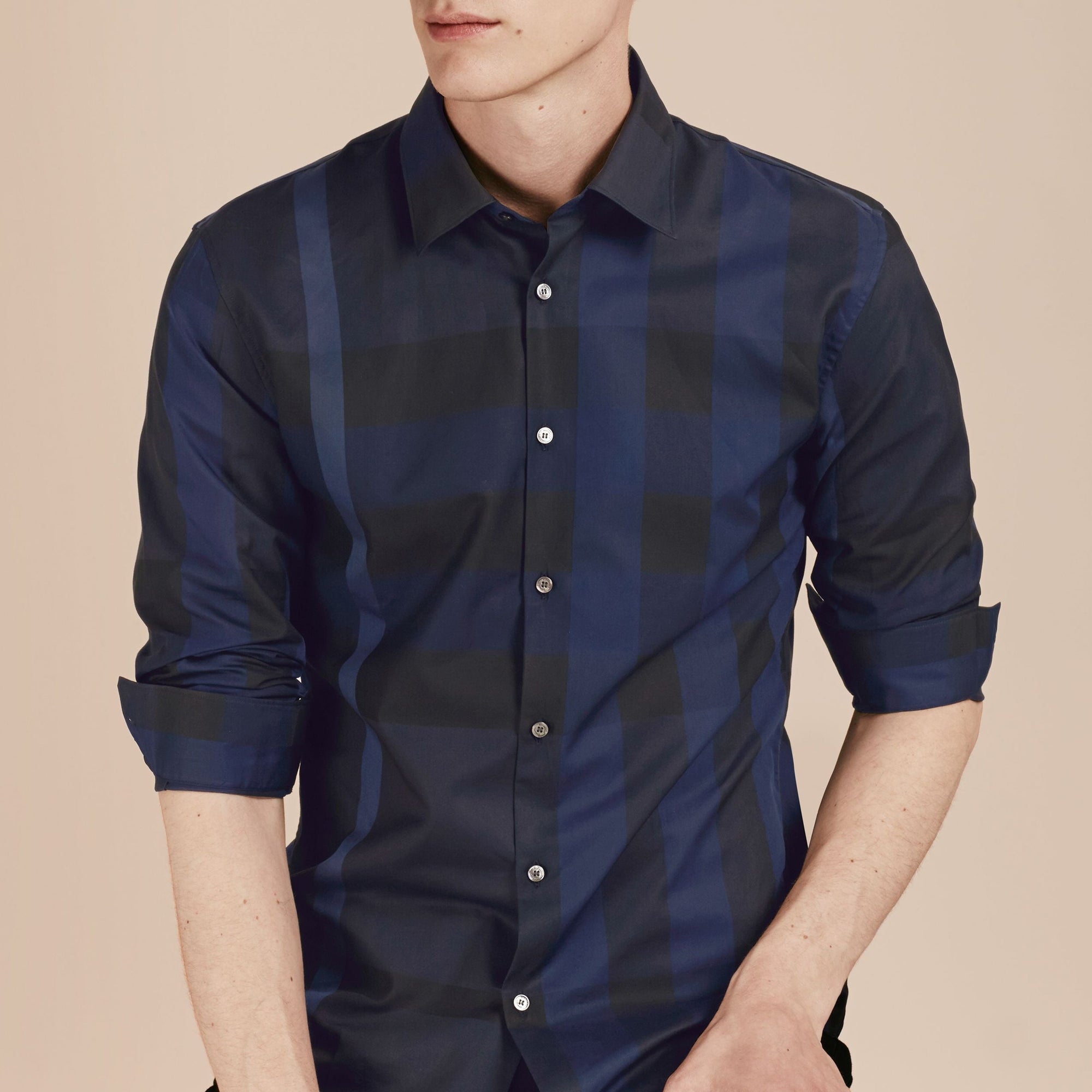 Chemise en coton à motif check - Navy