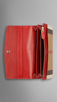 Portefeuille continental en cuir orné d'un motif House check - Military Red