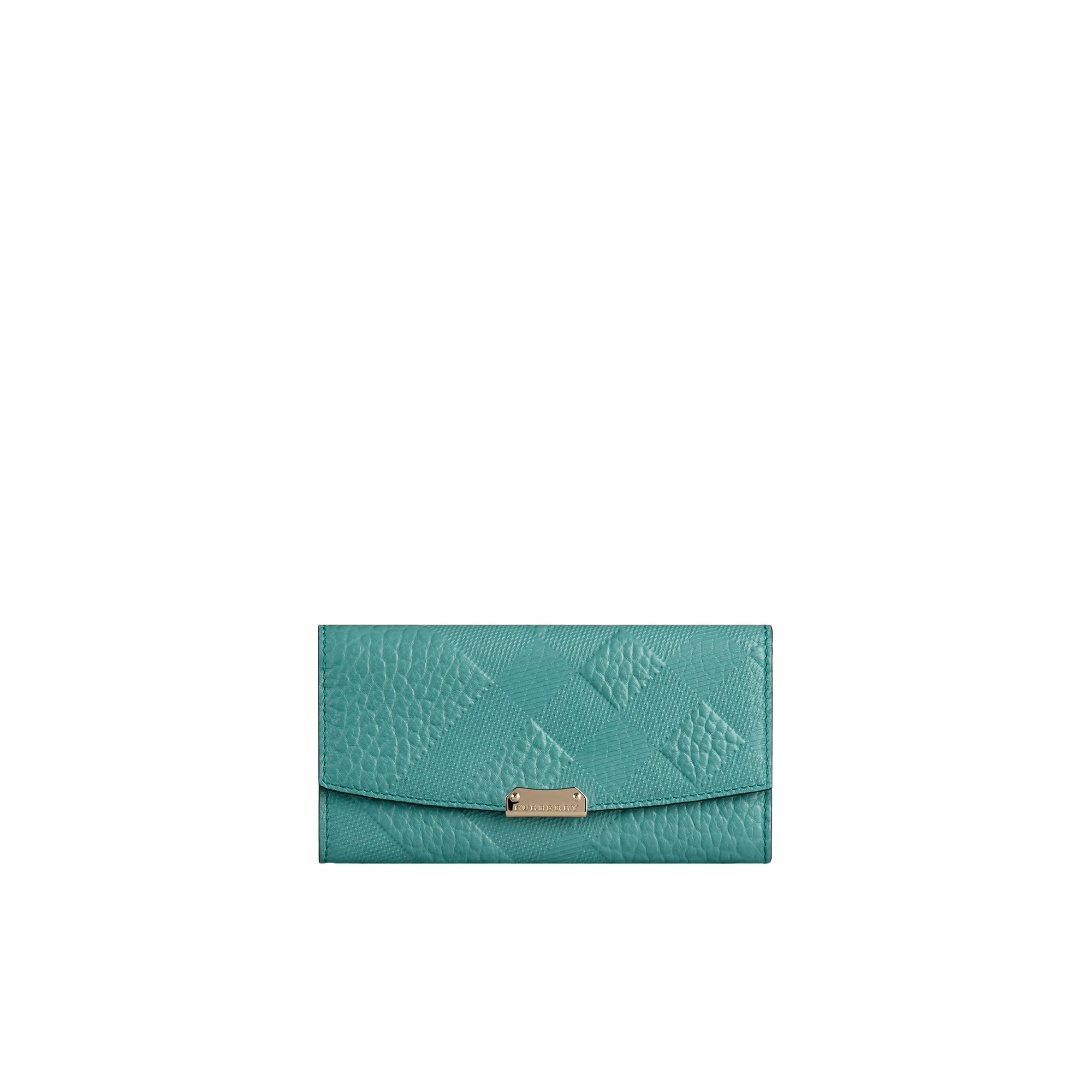 Portefeuille continental en cuir à motif check estampé - Dusty Aqua Green