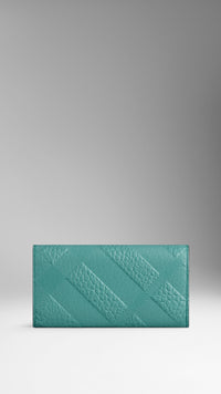 Portefeuille continental en cuir à motif check estampé - Dusty Aqua Green