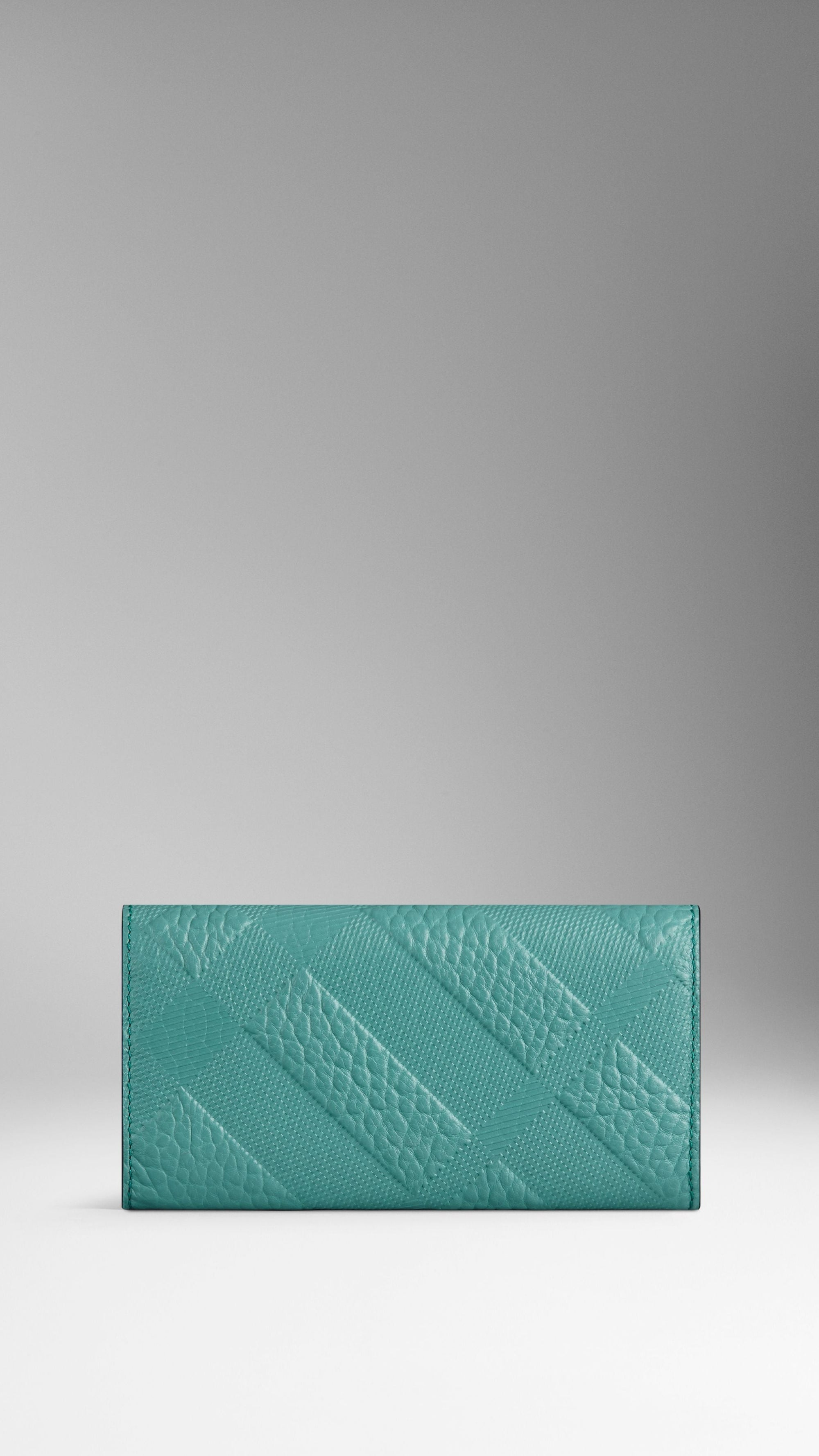 Portefeuille continental en cuir à motif check estampé - Dusty Aqua Green