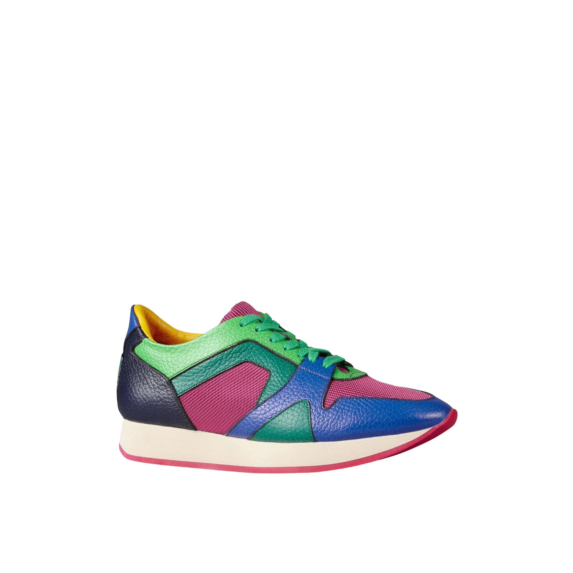 Tennis Field Sneaker color-block en cuir avec empiècements filet - Blue & Pink