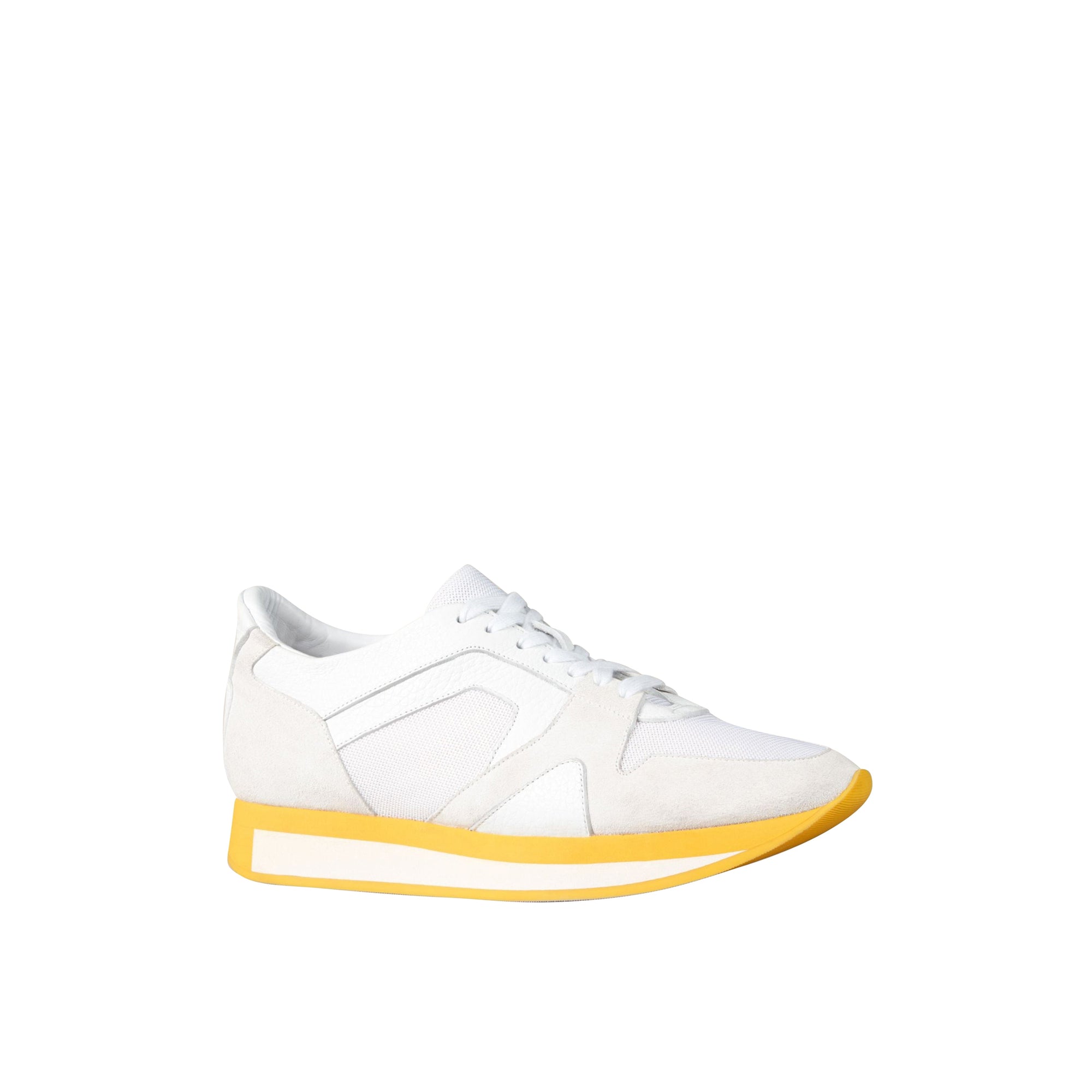 Tennis Field Sneaker en cuir velours et cuir - White & Daffodi Yellow