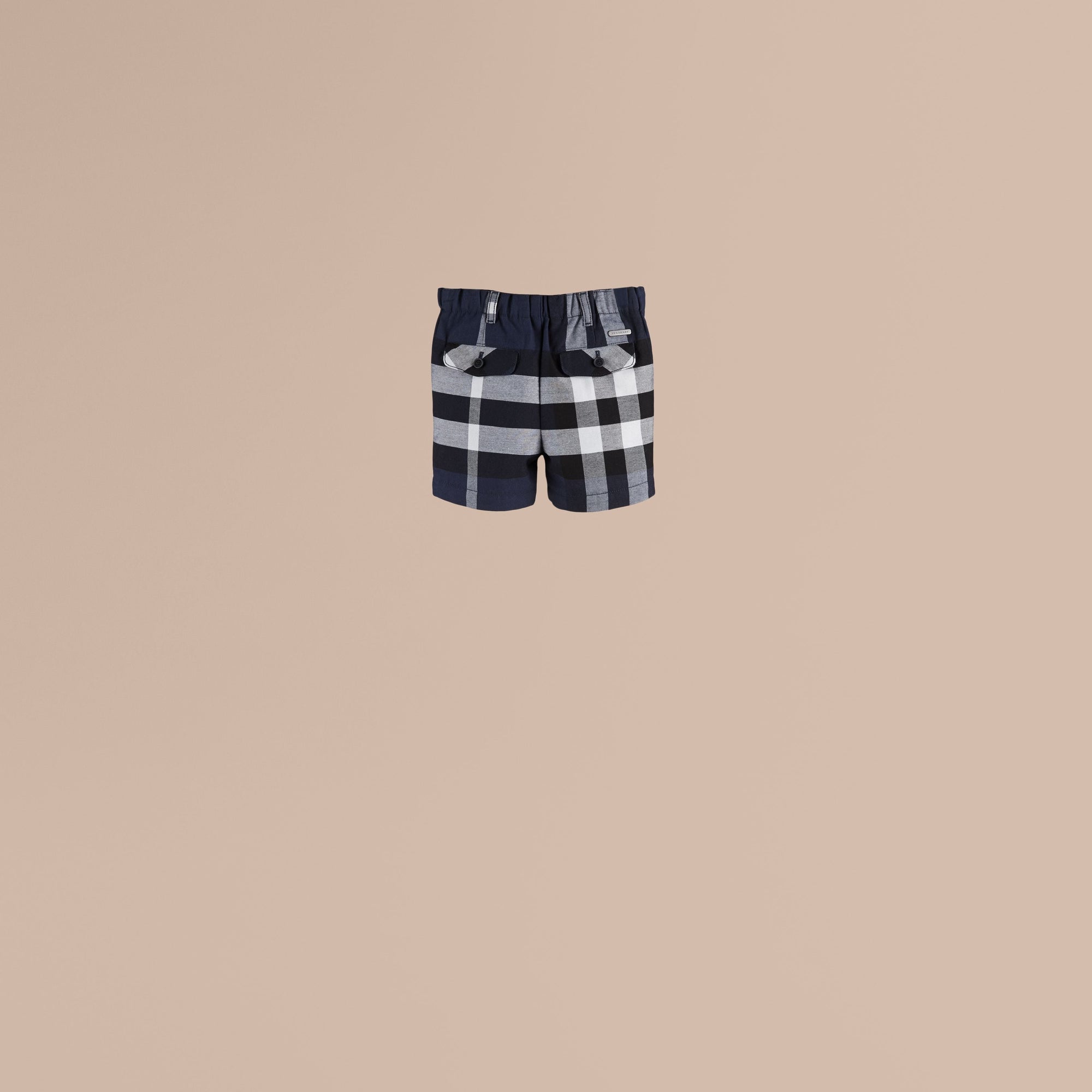 Short chino en coton à motif check - Navy
