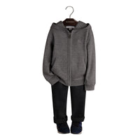 Haut en laine à capuche avec ornements check - Mid Grey Melange