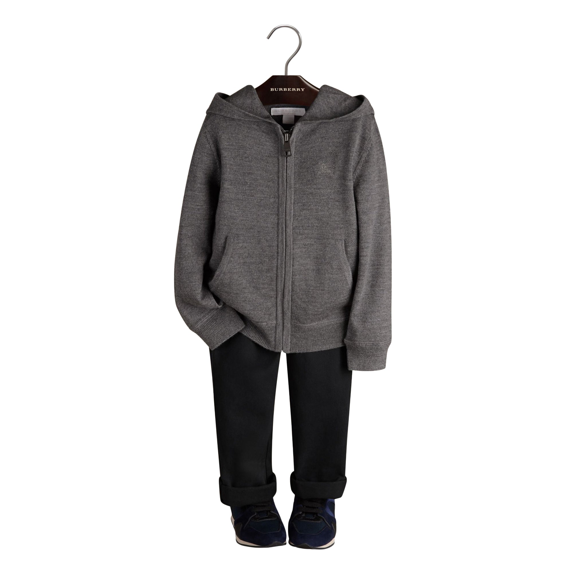 Haut en laine à capuche avec ornements check - Mid Grey Melange