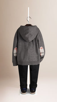 Haut en laine à capuche avec ornements check - Mid Grey Melange
