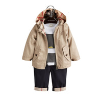 Veste à capuche en coton avec ornements check - Taupe