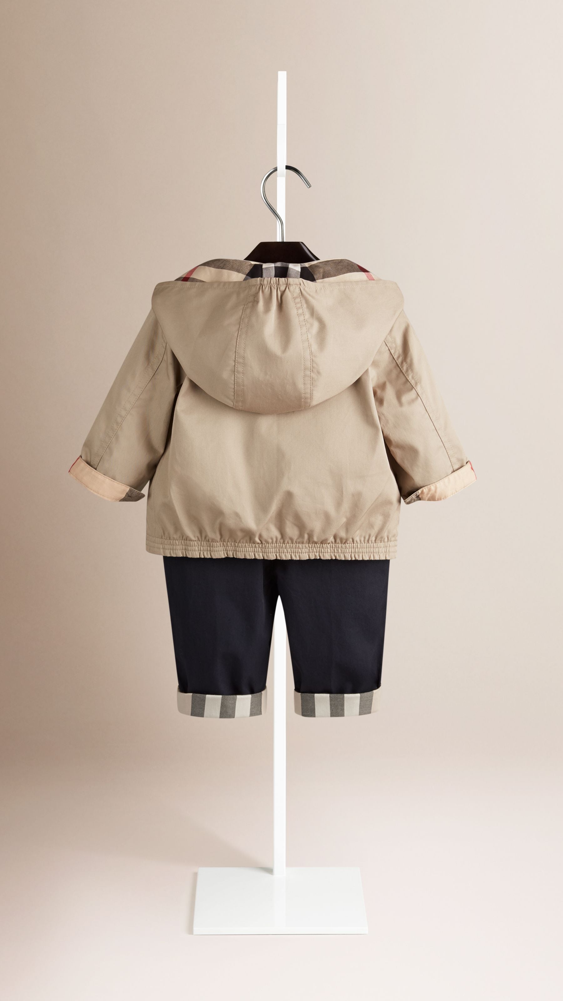 Veste à capuche en coton avec ornements check - Taupe