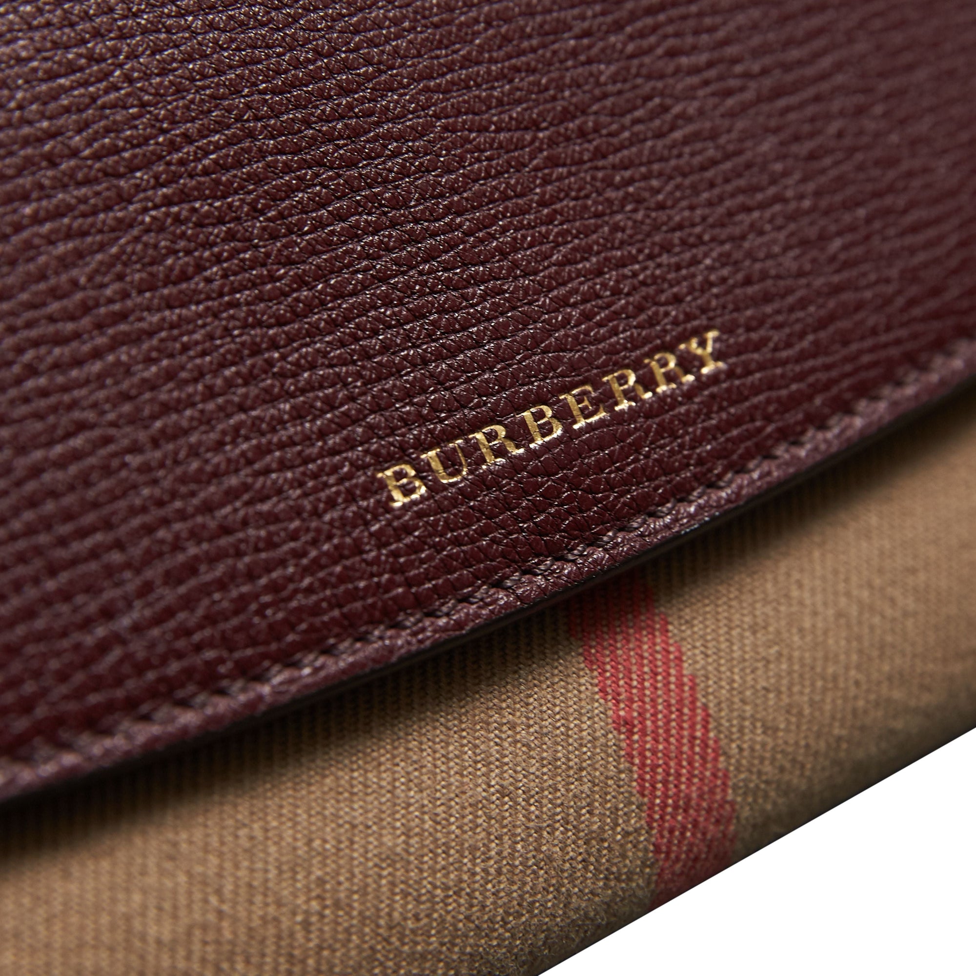 Portefeuille continental en coton House check et cuir - Mahogany Red